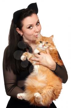 Royalty Free Photo of a Woman With a Big Cat