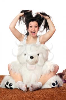 Royalty Free Photo of a Girl and a Big Teddy Bear