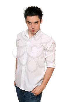 Royalty Free Photo of a Young Man in a White Shirt