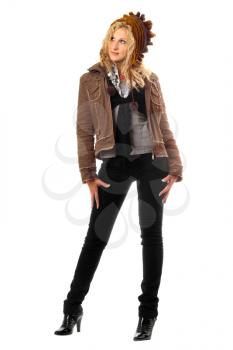 Royalty Free Photo of a Young Woman in a Brown Jacket