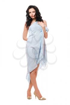 Royalty Free Photo of a Woman Wrapped in a Blue Cloth