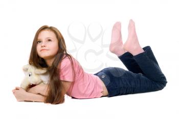 Royalty Free Photo of a Little Girl With a Stuffed Toy
