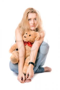 Royalty Free Photo of a Woman Holding a Teddy Bear