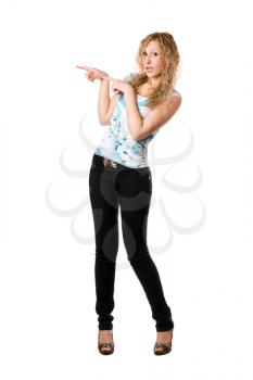 Royalty Free Photo of a Young Woman Pointing