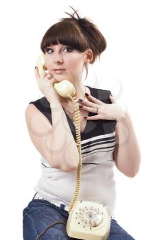 Royalty Free Photo of a Woman With a Rotary Phone