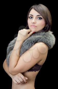 Royalty Free Photo of a Young Woman With a Fur Stole