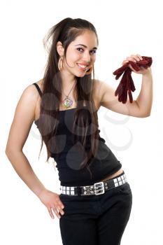 Royalty Free Photo of a Woman Holding Gloves