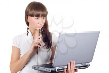 Royalty Free Photo of a Woman Holding a Laptop