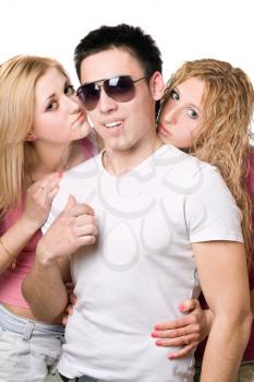Royalty Free Photo of a Guy and Two Girls