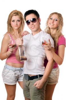 Royalty Free Photo of Two Girls and a Boy Drinking