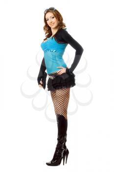 Royalty Free Photo of a Woman Wearing Fishnet Stocking and High Boots