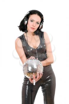 Portrait of sexy young woman with a mirror ball in her hands