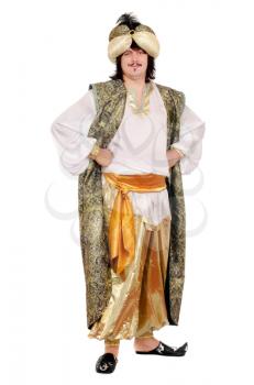 Young man in oriental costume. Isolated on white background