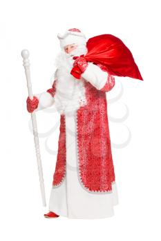 Santa with a big red bag. Isolated on white