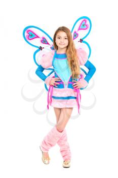Nice girl posing in fairy costume. Isolated on white