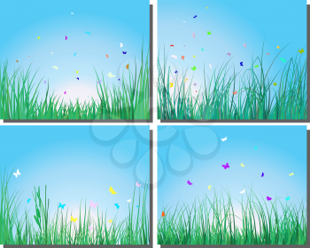 Royalty Free Clipart Image of a Set of Four Grass Backgrounds