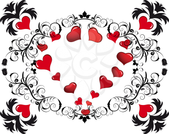 Royalty Free Clipart Image of a Floral and Heart Frame