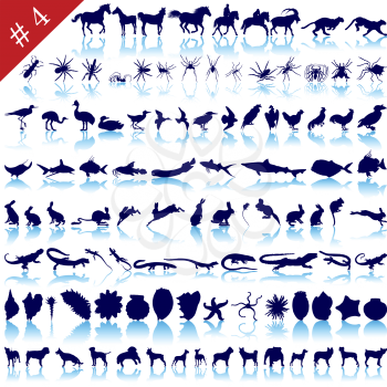 Set of  different animals, birds, insects and fishes  vector silhouettes 