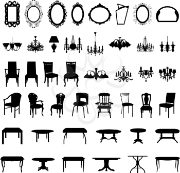 Set of different furniture silhouettes. Vector illustration.