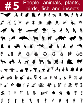 Set # 5. Big collection of collage vector silhouettes of people, animals, birds, fish, flowers and insects