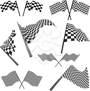 Set of black and white checked racing flags. Vector illustration. 