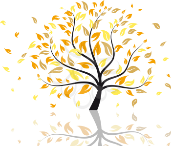 Vector illustration of autumn tree with falling leaves