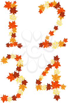 Autumn maples leaves letter set. Vector illustration.