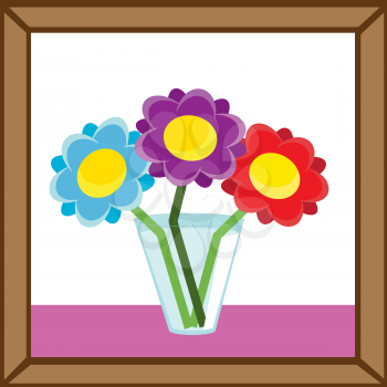 Abstract picture frame with vase and flowers. Vector illustrations.