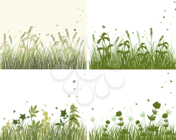 Vector grass silhouette background set. All objects are separated.