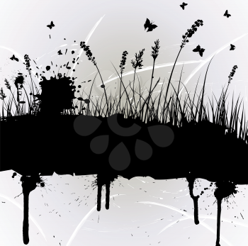 Vector grunge grass silhouettes background. All objects are separated.