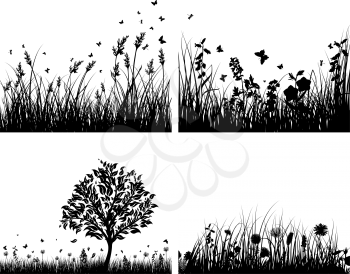 Vector grass silhouettes background set. All objects are separated.