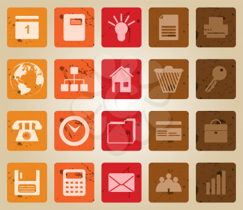 Business and office set of different vector web icons. Retro style.