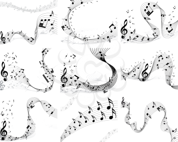 Nine vector musical notes staff backgrounds for design use