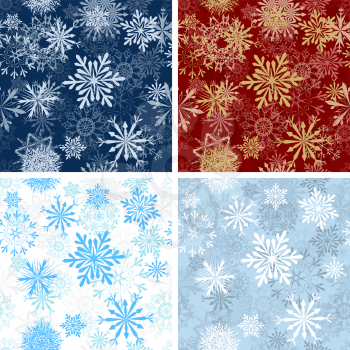 Set of seamless snowflake patterns in different color. Fully editable EPS 8 vector illustration.