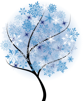 Beautiful winter tree with snowflakes leaves. Vector illustration.