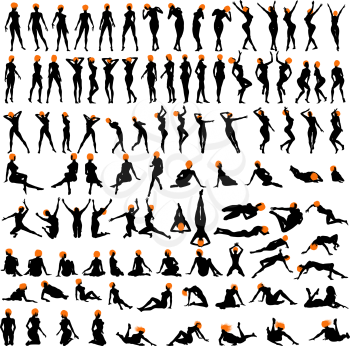 Naked sexy girls silhouette set 100 items. Very smooth and detailed with color hairstyle. Vector illustration.    