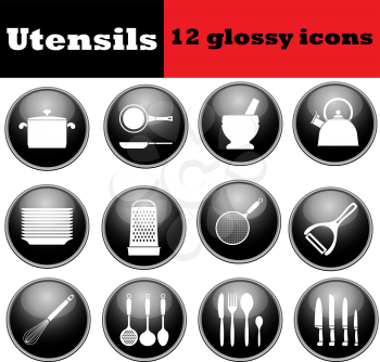 Set kitchen utensil glossy icons. EPS 10 vector illustration.