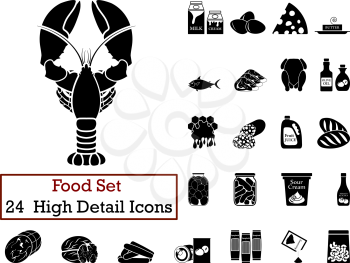 Set of 24 Food Icons in Black Color.