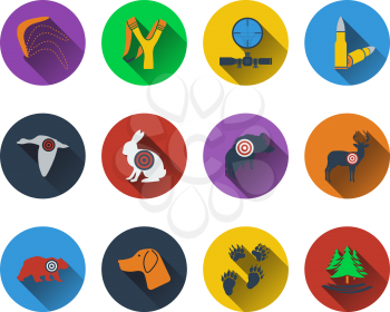 Set of hunting icons in flat design