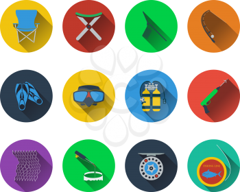 Set of fishing icons in flat design