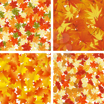 Seamless Autumn  Leaves Pattern Set. Elegant Design With Maple, Oak and Birch tree leaves With Ideal Balanced Colors. Easy Use For Wallpaper, Pattern, Web Page Background, Textures.  Vector Illustrati