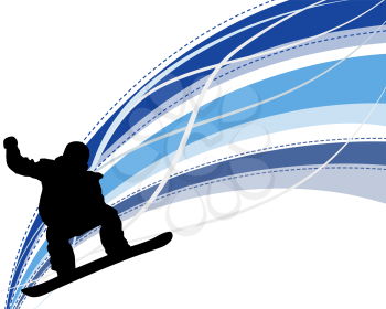 Jumping  snowboarder silhouette  over abstract line background. Vector illustration.