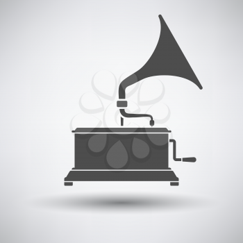 Gramophone icon on gray background with round shadow. Vector illustration.