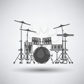 Drum set icon on gray background with round shadow. Vector illustration.