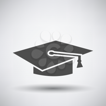 Graduation cap icon on gray background with round shadow. Vector illustration.