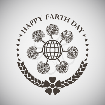 Earth day emblem with globe and trees around. Vector illustration. 