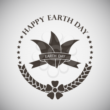 Earth day emblem with leaves tied by ribbon. Vector illustration. 