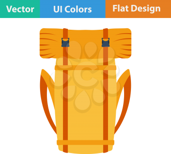Flat design icon of camping backpack in ui colors. Vector illustration.