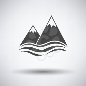Snow peaks cliff on sea icon on gray background with round shadow. Vector illustration.