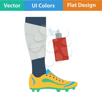 Flat design icon of football bandaged leg with aerosol anesthetic in ui colors. Vector illustration.